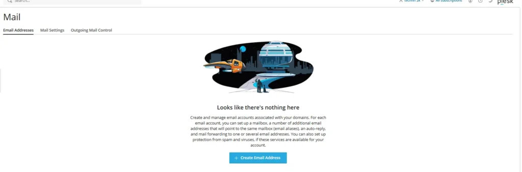 email account creation and management in plesk hosting panel
