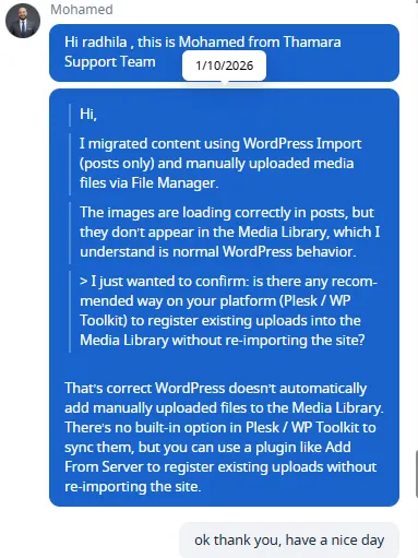 Thamara support explaining WordPress media behavior