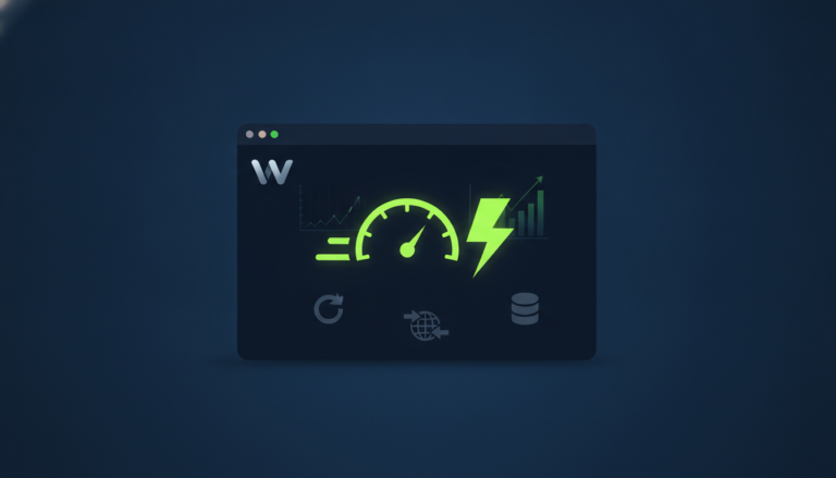 WordPress website speed optimization illustration with performance gauge