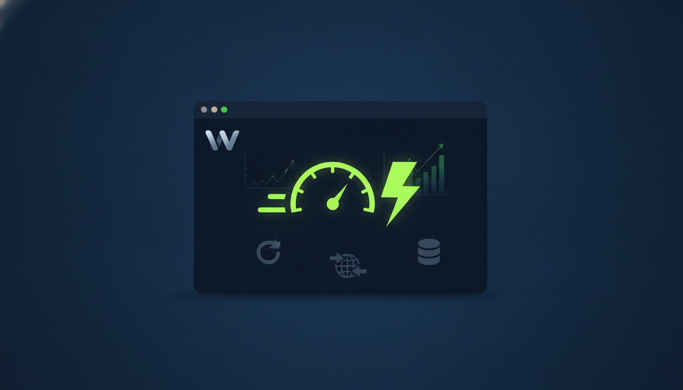 WordPress website speed optimization illustration with performance gauge