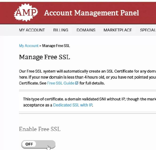 SSL enabling toggle button
