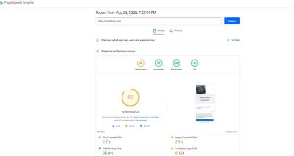 Core web vitals- Test results