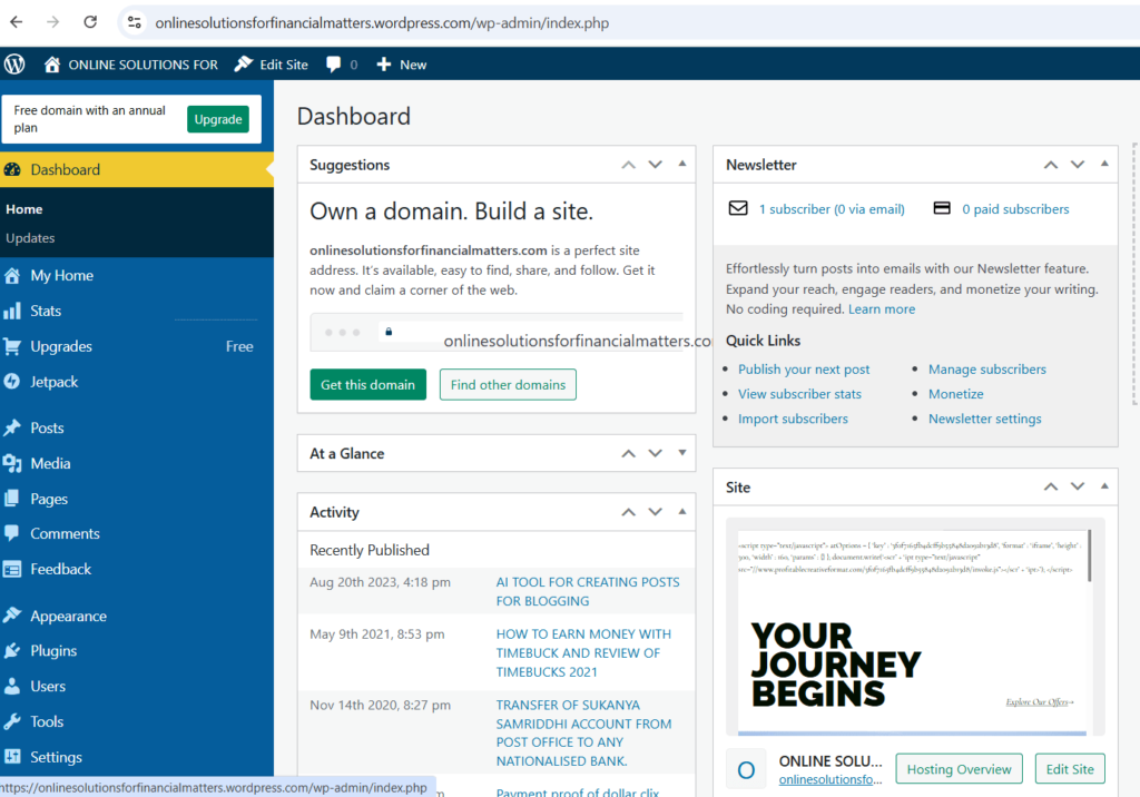 Wordpress.com dashboard Wordpress.com dashboard
