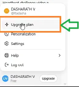 Screenshot showing the Upgrade button in the ChatGPT account dashboard