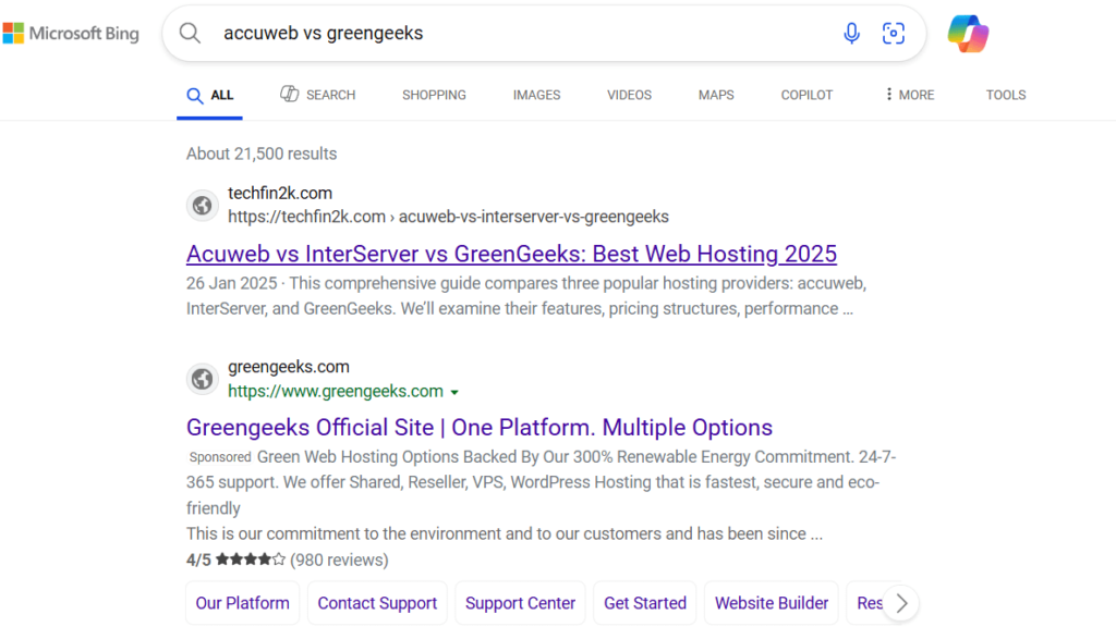 Ranking high in BIng