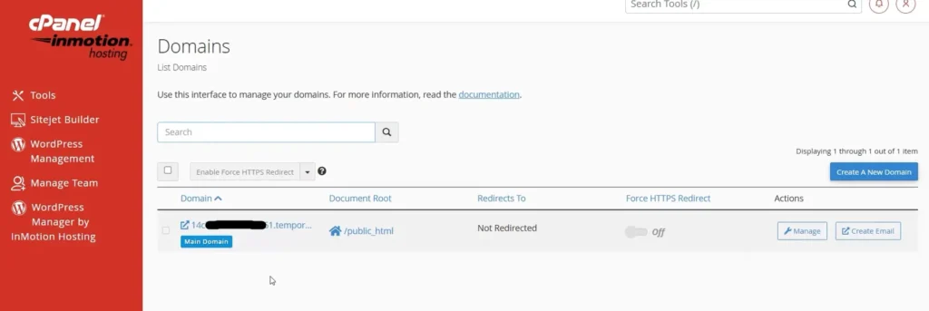InMotion cPanel option to create a new domain/sub-domain
