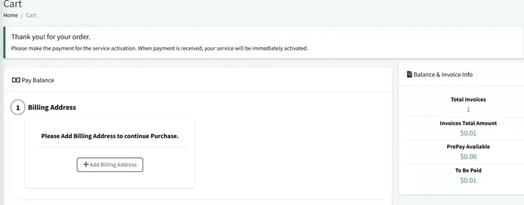 InterServer hosting invoice showing $0.01 first month payment using TECHFIN coupon code