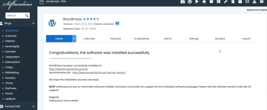 InterServer WordPress installation completed successfully