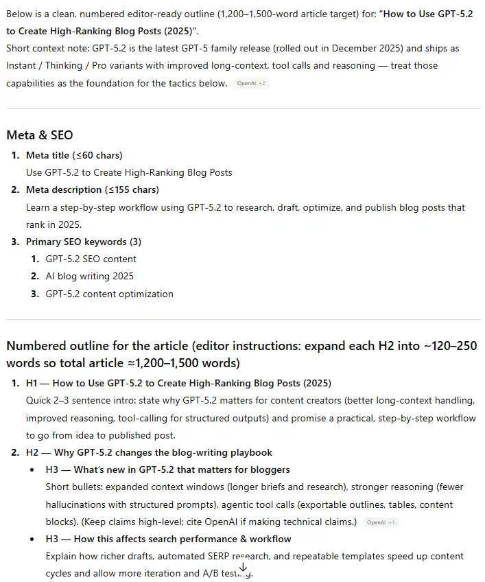 GPT-5.2 meta title, meta description and primary SEO keywords