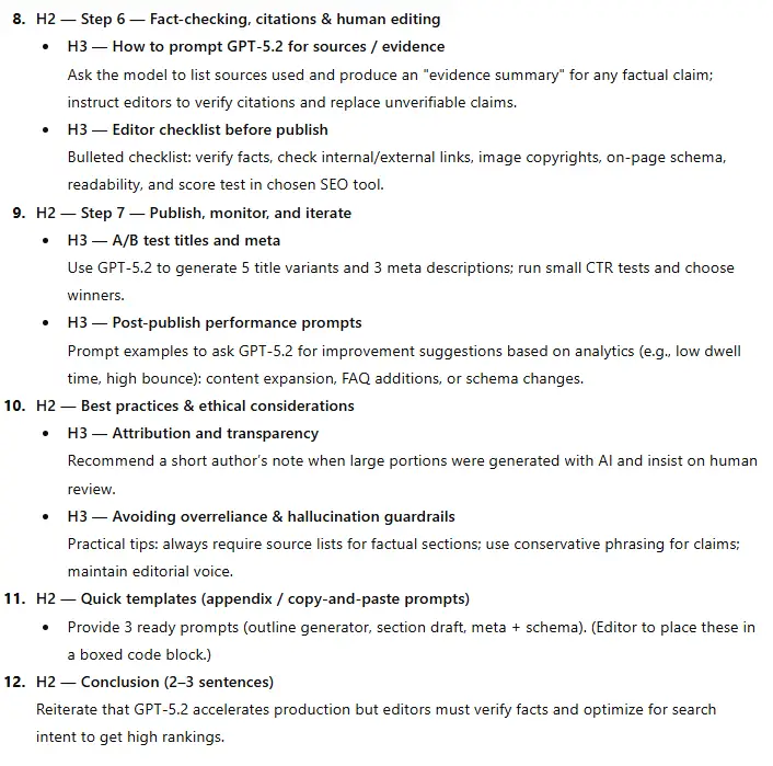 GPT-5.2 advanced H2 and H3 sections for blog publishing workflow