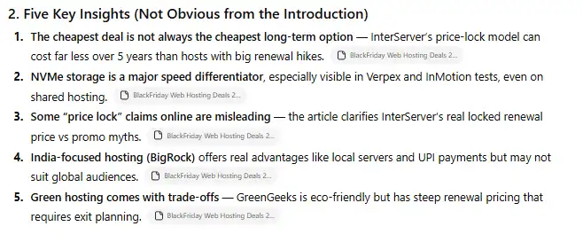 Five non-obvious insights extracted by GPT-5.2 from a Black Friday hosting article