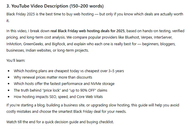 YouTube video description generated by GPT-5.2 from a hosting deals article