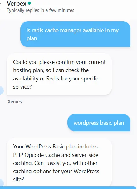 Verpex live chat with support agent