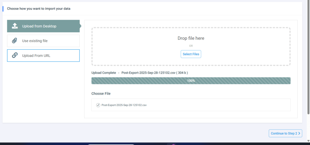 wp-import-export-upload-file-validation WP Import Export Lite screen showing successful file upload and validation of the CSV export file